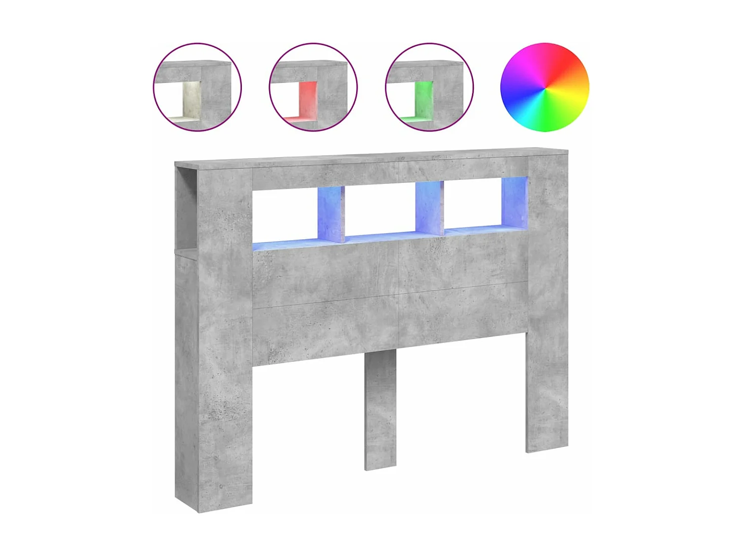 Hoofdeinde met LED 140x18,5x103,5 cm bewerkt hout betongrijs