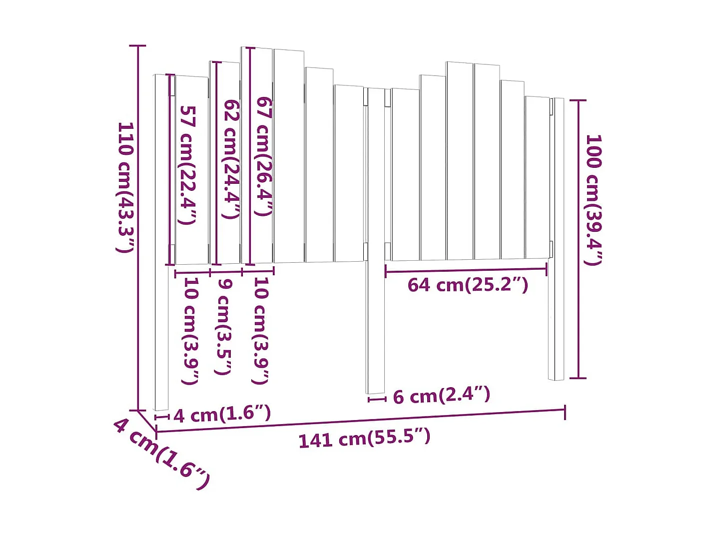 Kopfteil 141x4x110 cm Massivholz Kiefer