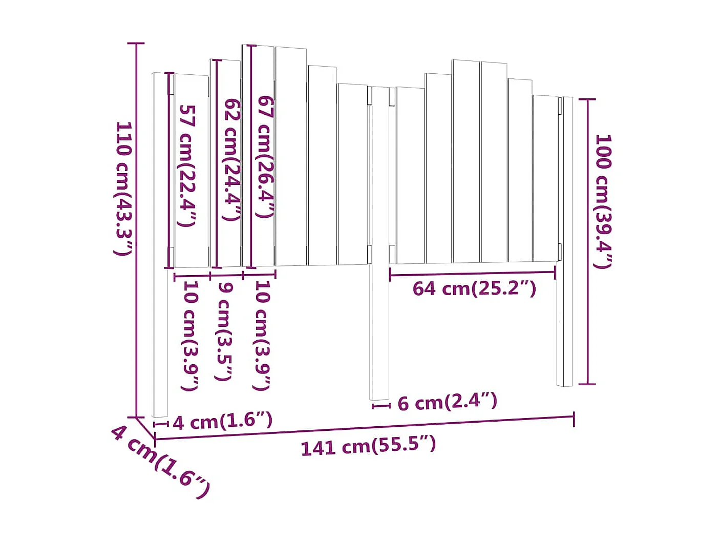 Kopfteil 141x4x110 cm Massivholz Kiefer