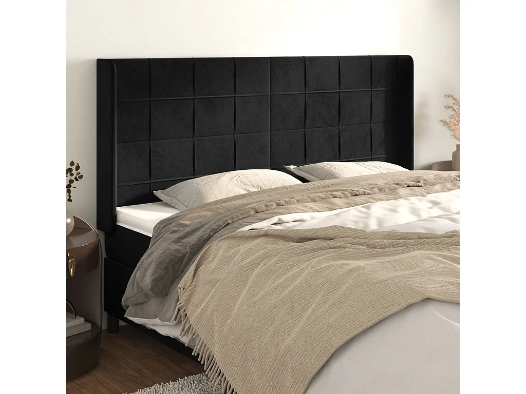 Tête de lit avec oreilles Noir 163x16x118/128 cm Velours