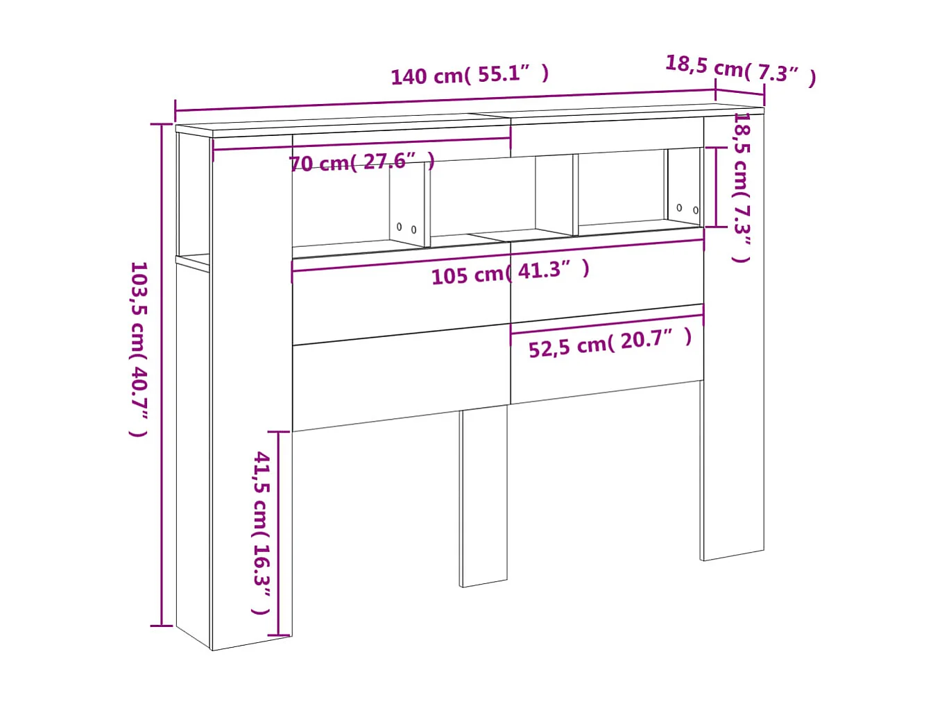 Cabecero LED madera ingeniería roble ahumado 140x18,5x103,5 cm