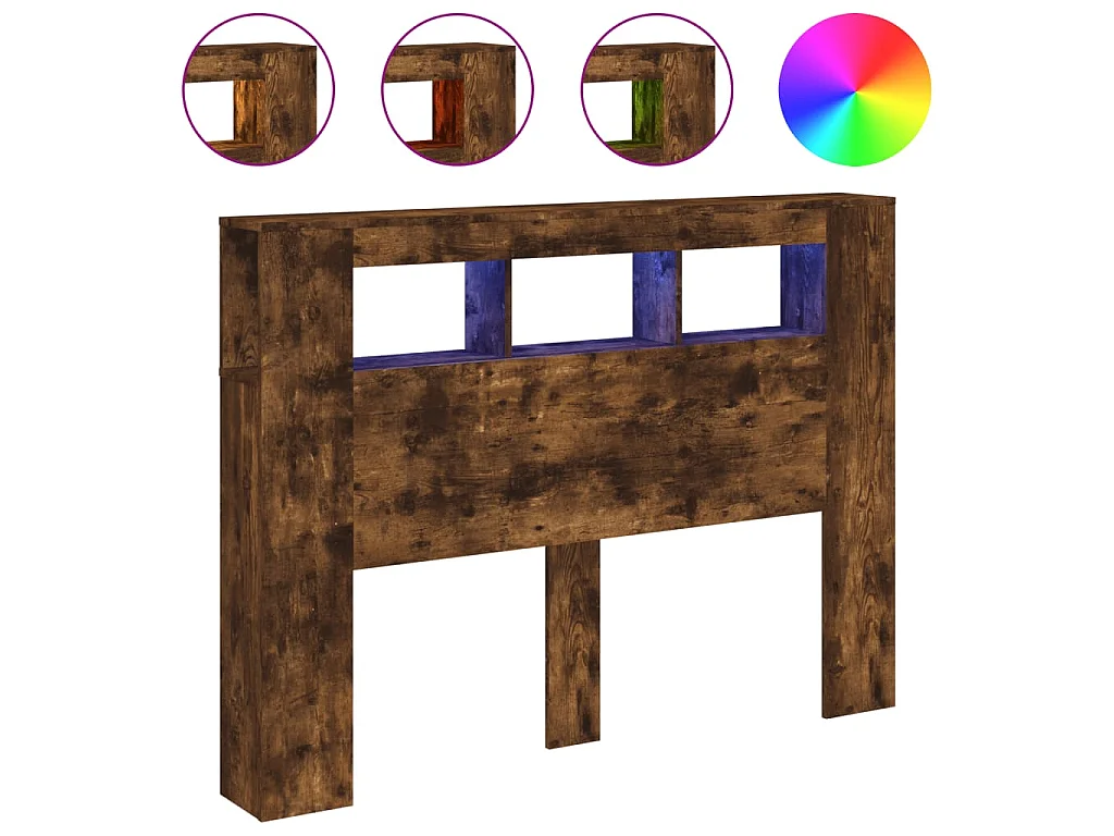 Hoofdeinde met LED 140x18,5x103,5 cm bewerkt hout gerookt eiken
