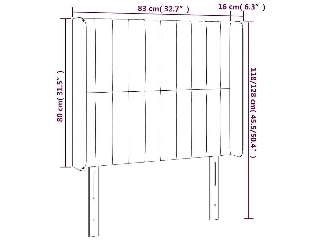 Tête de lit avec oreilles Gris foncé 83x16x118/128 cm Tissu