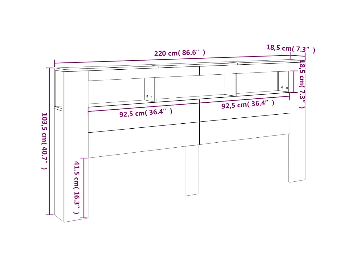Tête de lit à LED chêne marron 220x18,5x103,5cm bois ingénierie