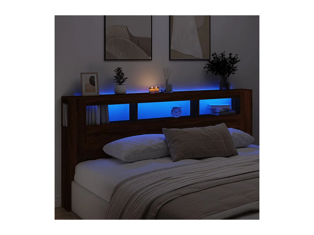 Hoofdeinde met LED 220x18,5x103,5 cm bewerkt hout bruineiken