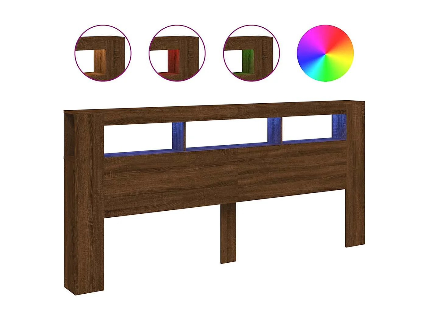 Hoofdeinde met LED 220x18,5x103,5 cm bewerkt hout bruineiken