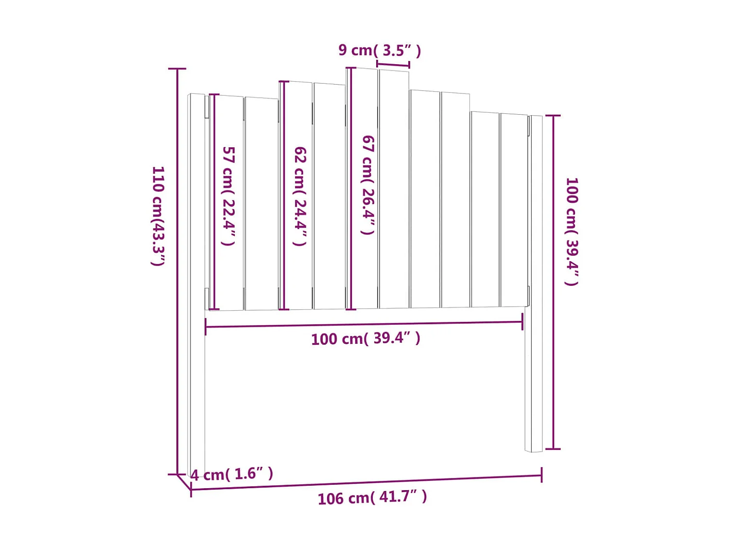 Cabeceira de cama 106x4x110 cm pinho maciço