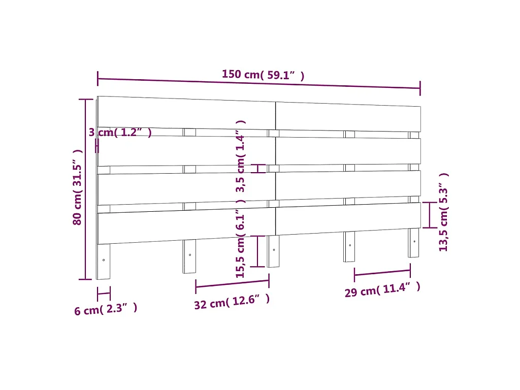 Tête de lit Blanc 150x3x80 cm Bois massif de pin