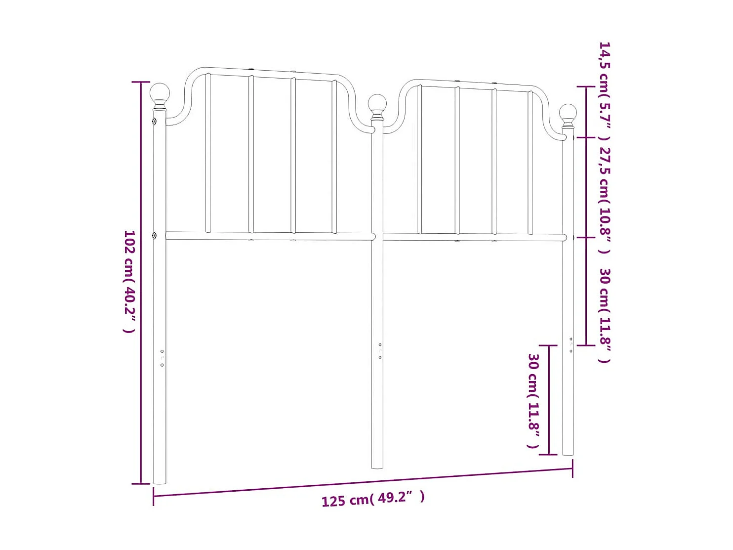Testiera in Metallo Nero 120 cm