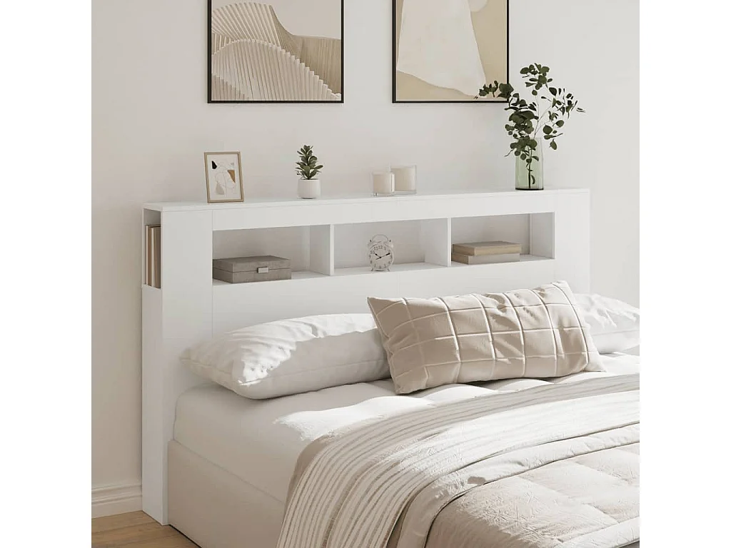 Cabeceira cama c/ LEDs 180x18,5x103,5 cm deriv. madeira branco