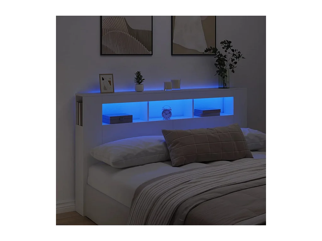 Tête de lit à LED blanc 180x18,5x103,5 cm bois d'ingénierie
