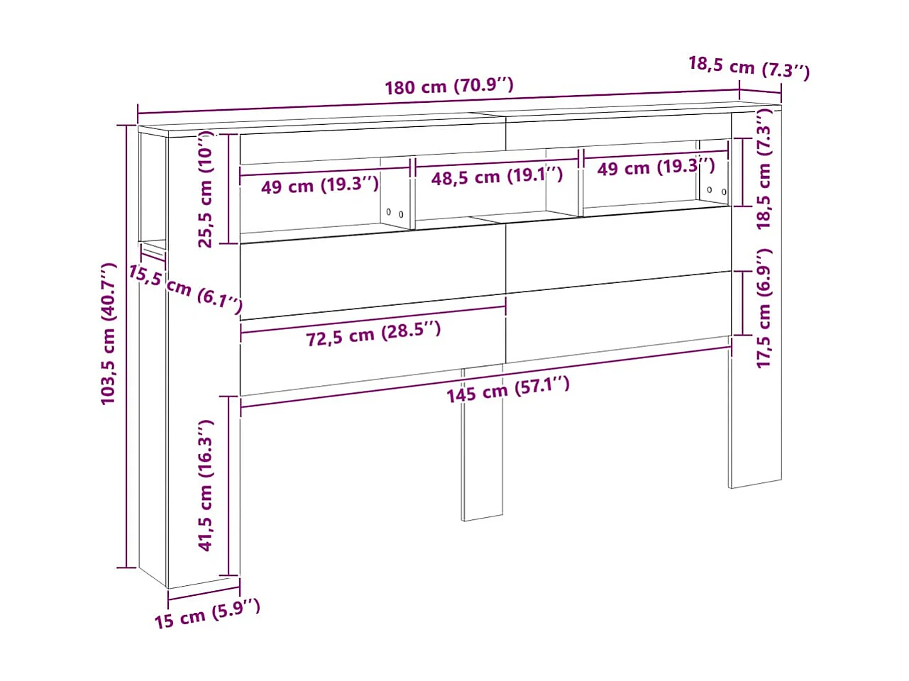 Tête de lit à LED blanc 180x18,5x103,5 cm bois d'ingénierie