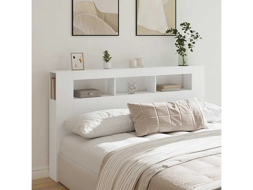 Tête de lit à LED blanc 180x18,5x103,5 cm bois d'ingénierie