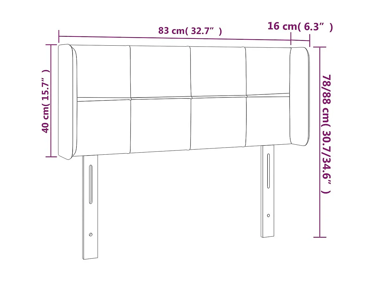 Hoofdbord LED 83x16x78/88 cm stof zwart