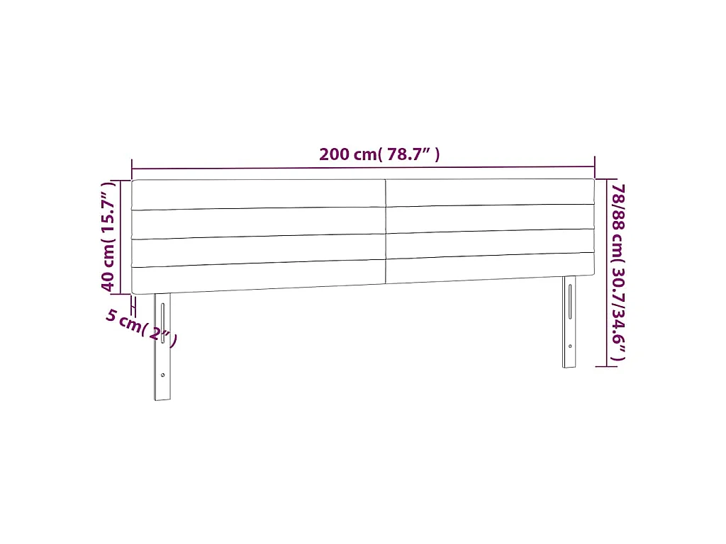 Testiera Nera 200x5x78/88 cm in Velluto