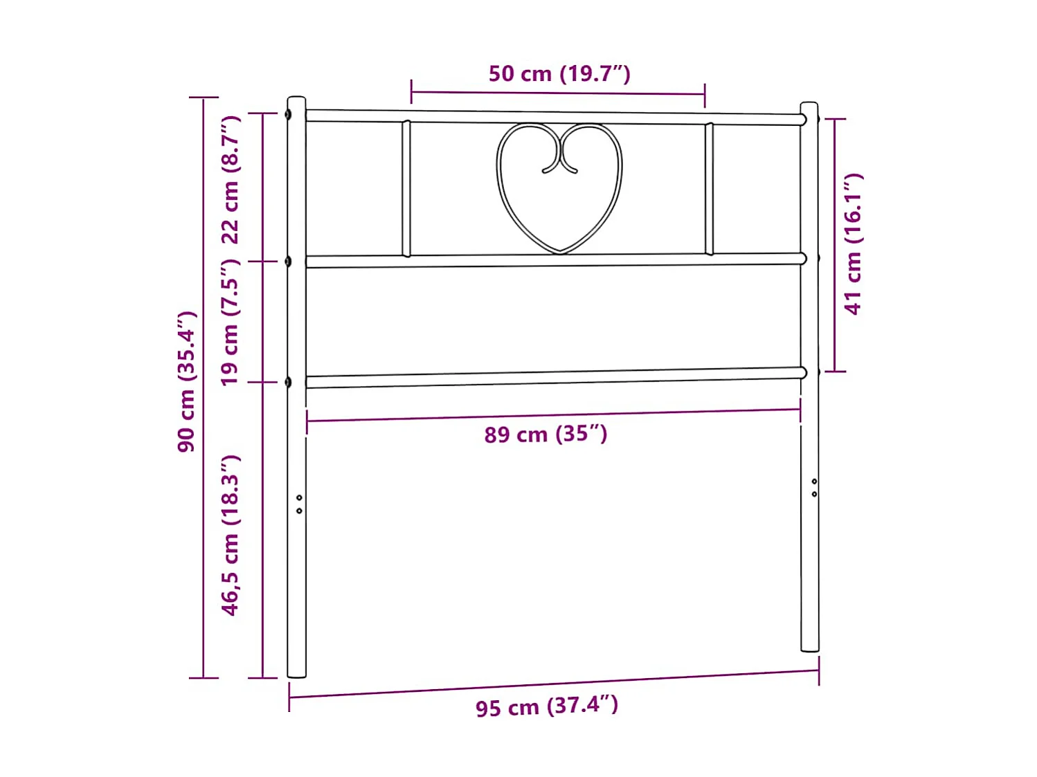 Tête de lit de remplacement métal blanc 90 cm