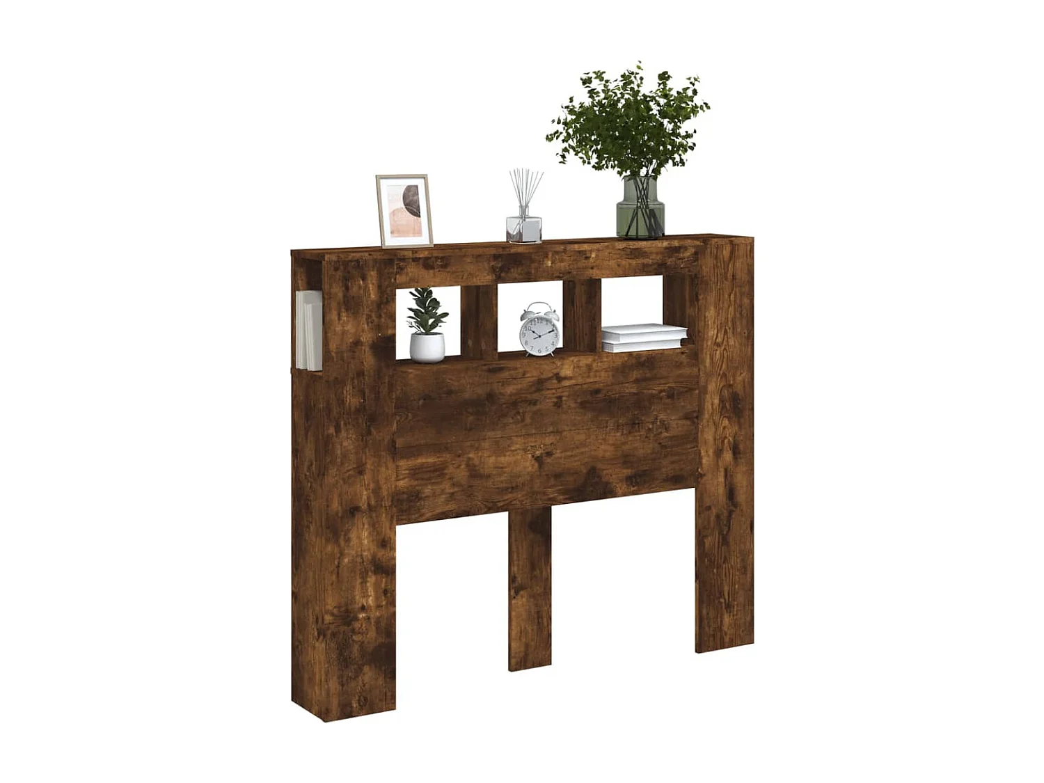 Cabecero LED madera ingeniería roble ahumado 120x18,5x103,5 cm