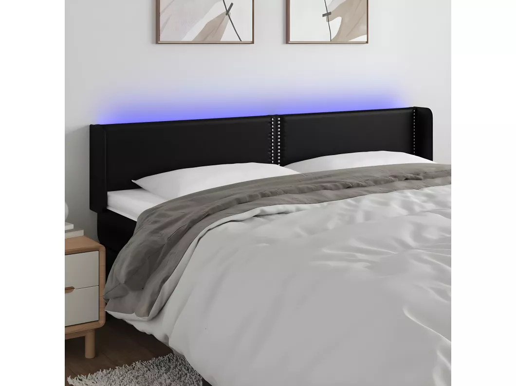 Kauf Unique LED Kopfteil Schwarz 183x16x78/88 cm Kunstleder