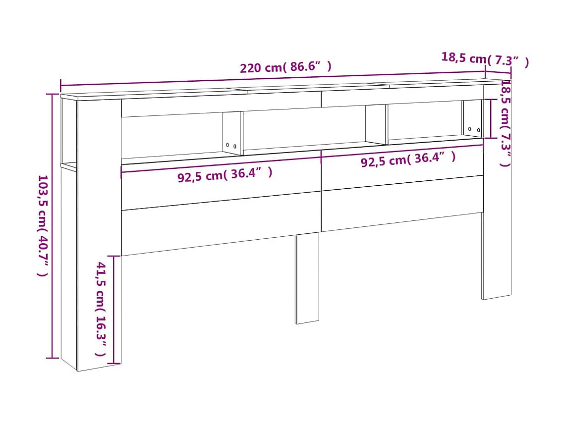 Hoofdeinde met LED 220x18,5x103,5 cm bewerkt hout wit