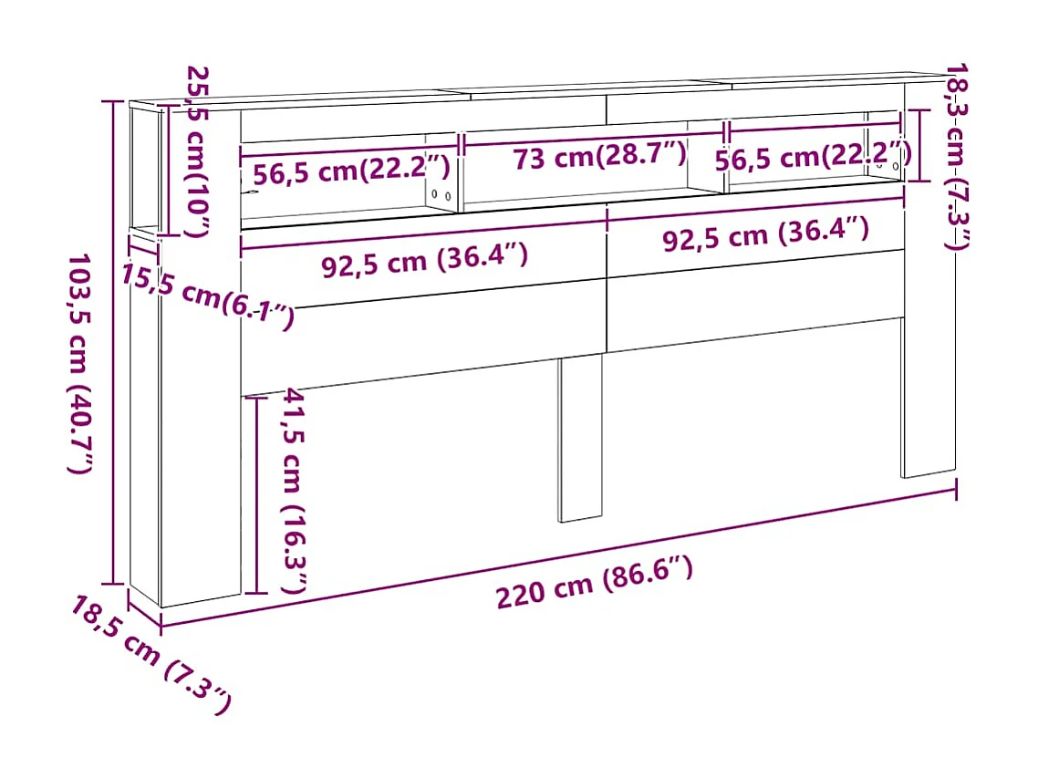 Tête de lit à LED blanc 220x18,5x103,5 cm bois d'ingénierie