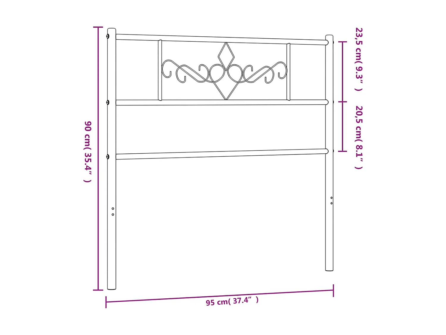 Hoofdbord 90 cm metaal wit