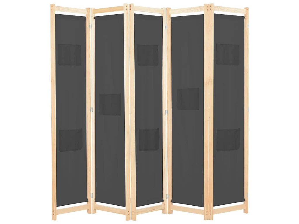 Biombo divisor 5 paneles de tela gris 200x170x4 cm
