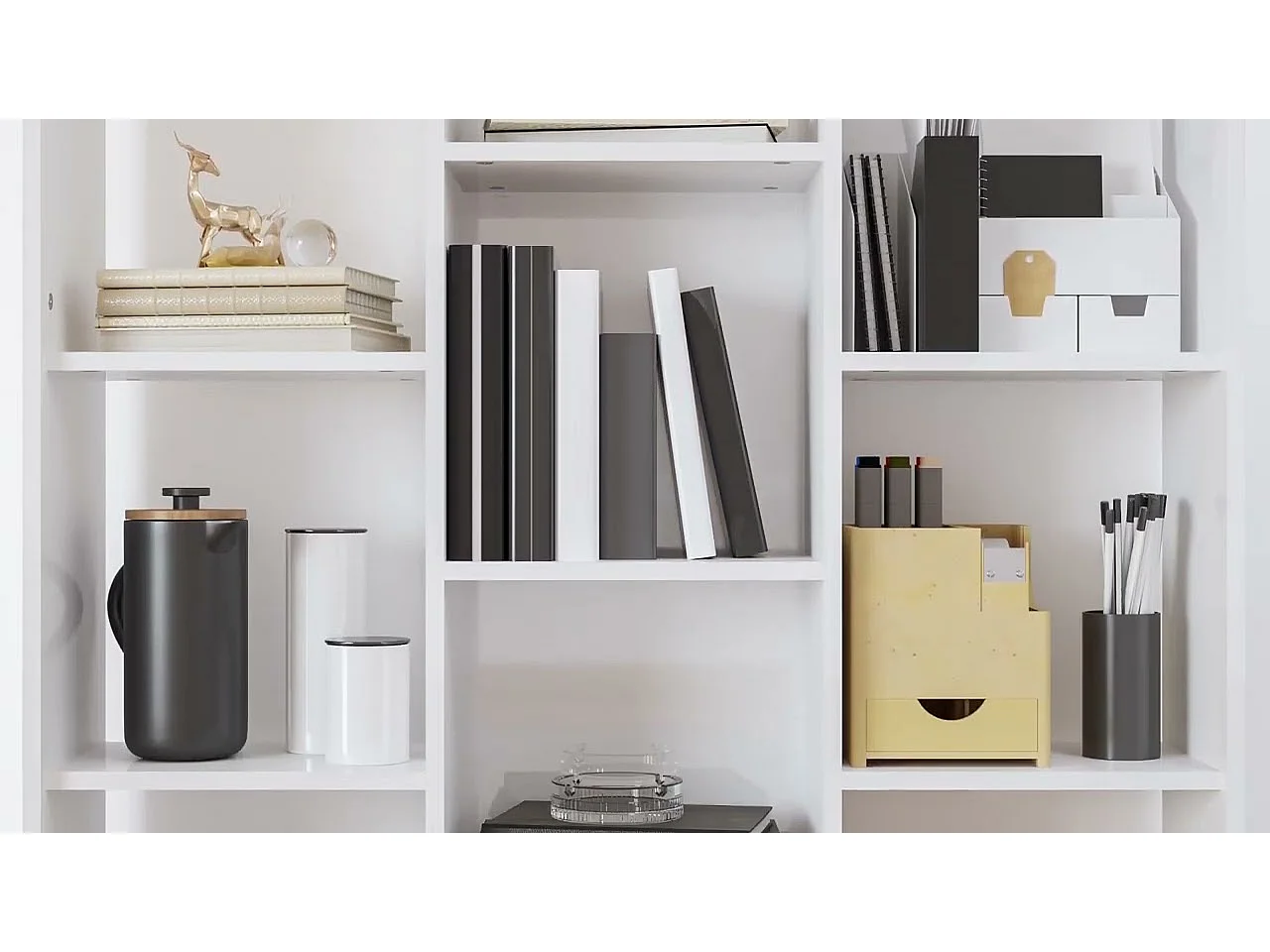 Séparateur de pièce/Bibliothèque blanc brillant Bois ingénierie