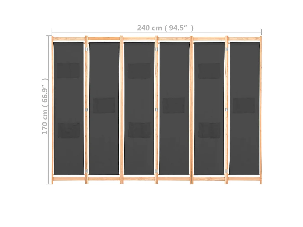 Paravent 6 panneaux Gris 240 x 170 x 4 cm Tissu
