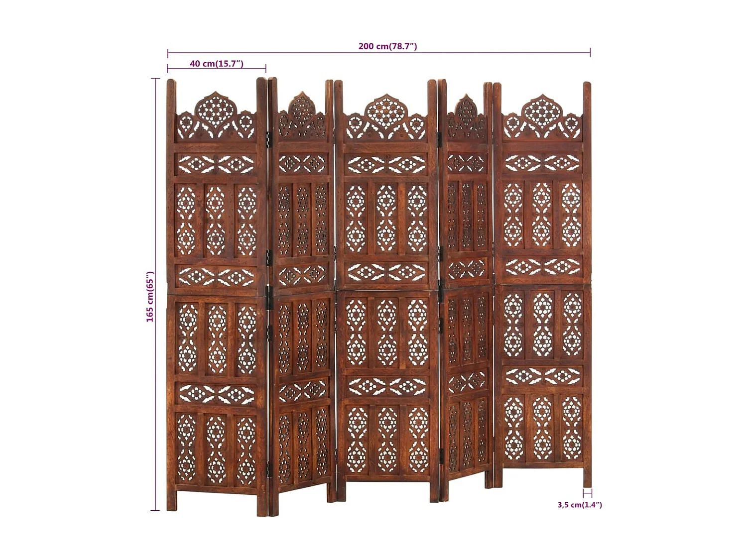 5-tlg. Raumteiler Handgeschnitzt Braun 200×165 cm Mangoholz