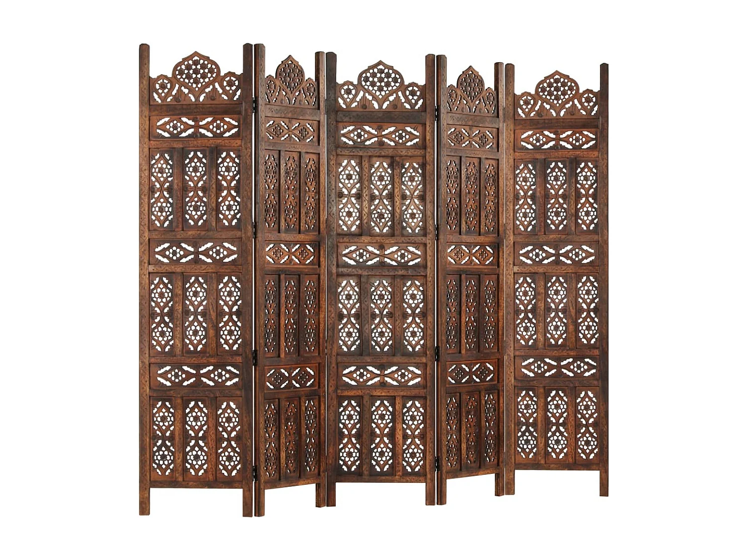 5-tlg. Raumteiler Handgeschnitzt Braun 200×165 cm Mangoholz