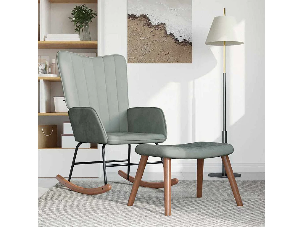 Chaise à bascule avec repose-pied Gris clair Velours