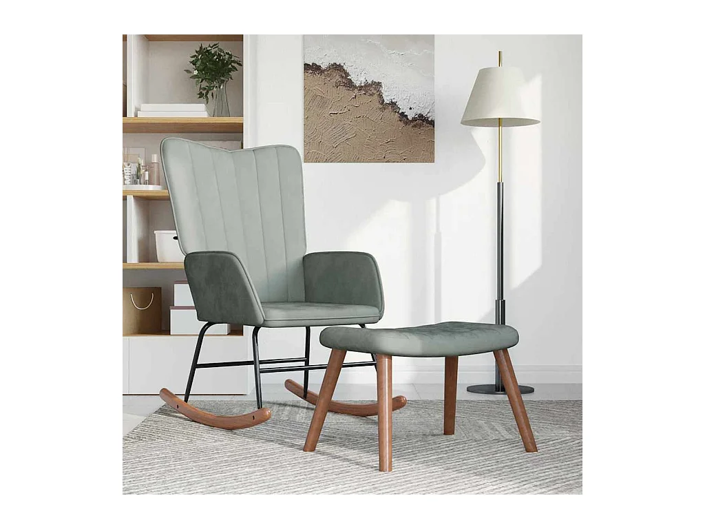 Chaise à bascule avec repose-pied Gris clair Velours