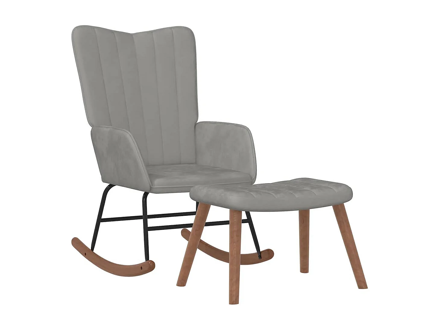 Chaise à bascule avec repose-pied Gris clair Velours