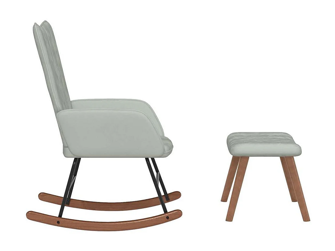Chaise à bascule avec repose-pied Gris clair Velours