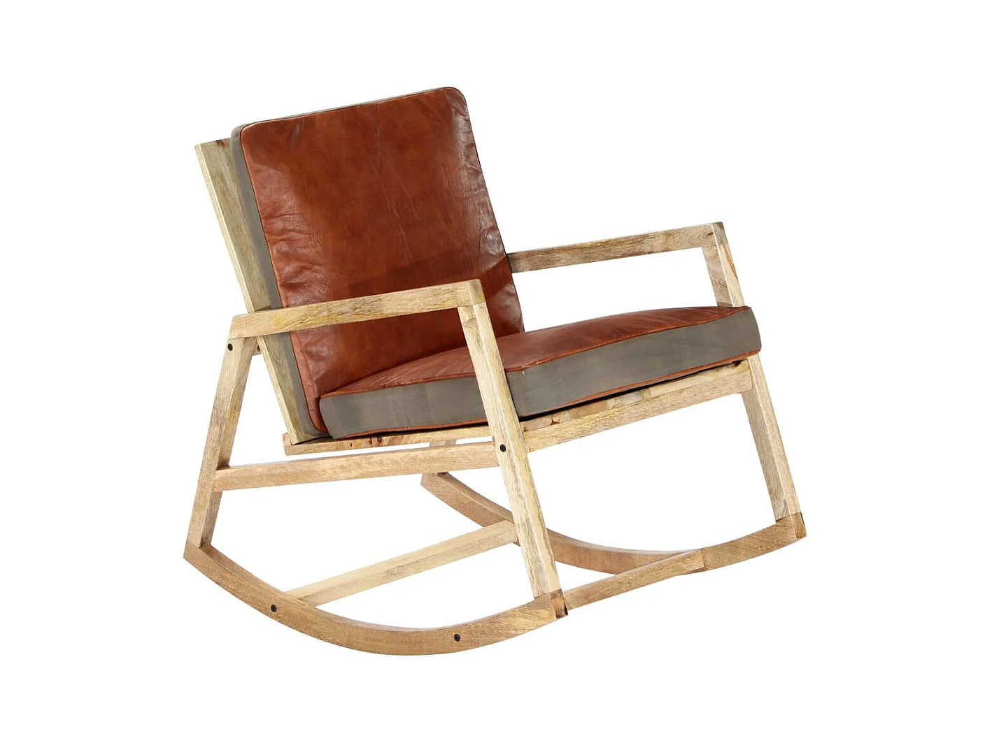 Chaise à bascule Marron Cuir véritable et manguier massif