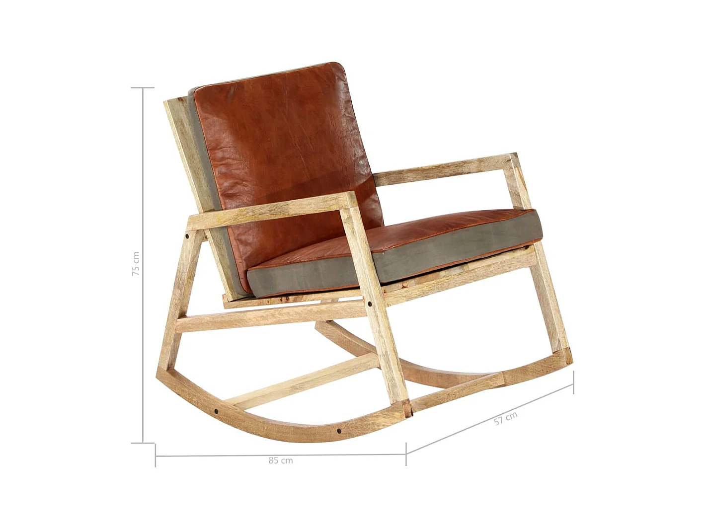 Chaise à bascule Marron Cuir véritable et manguier massif