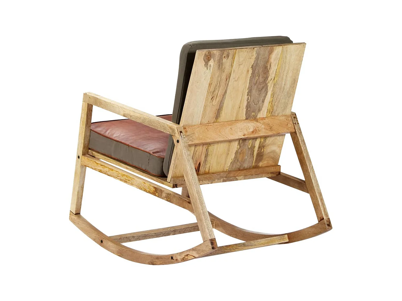 Chaise à bascule Marron Cuir véritable et manguier massif