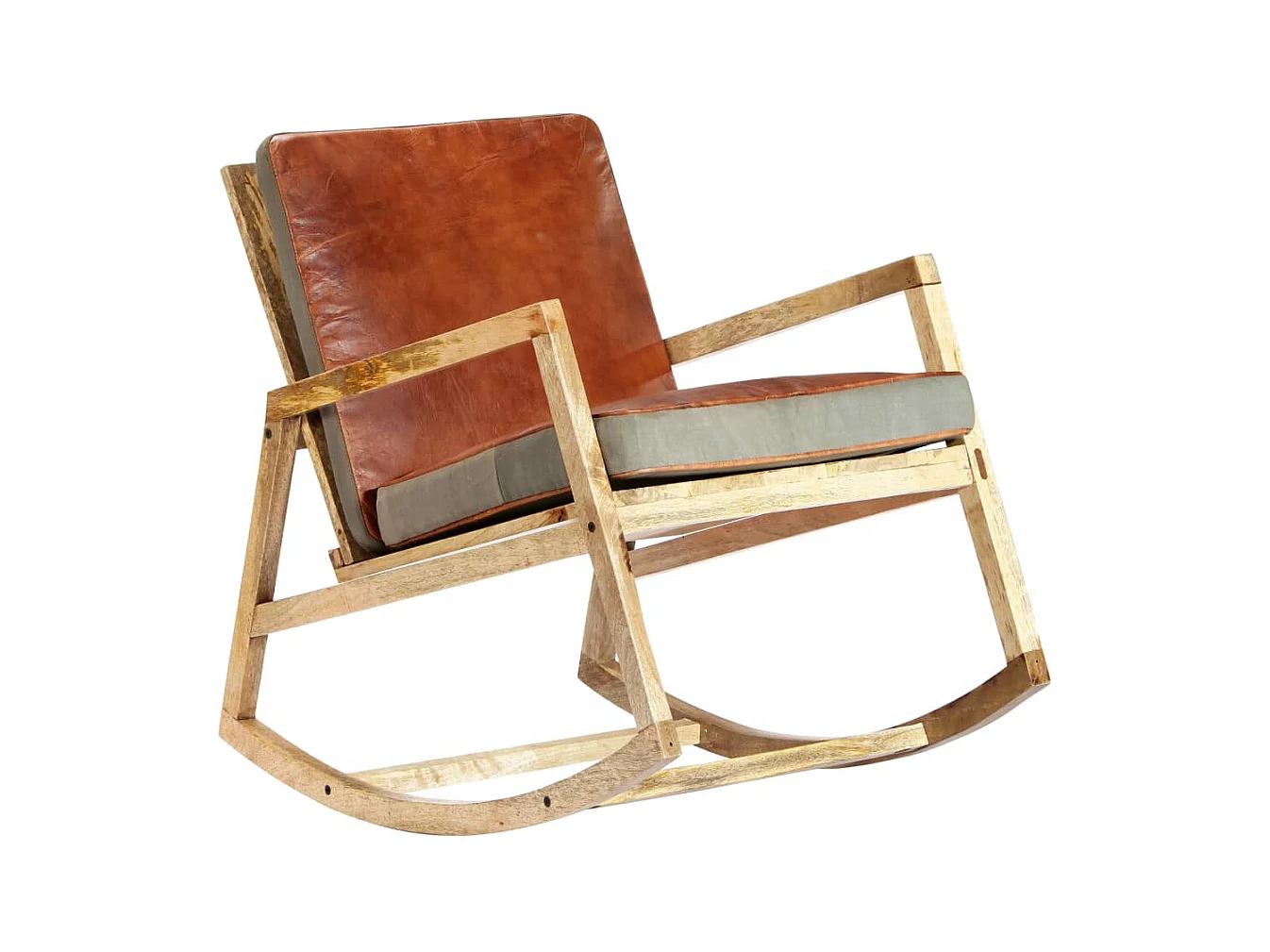 Chaise à bascule Marron Cuir véritable et manguier massif