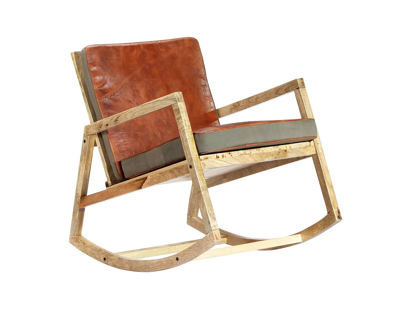 Chaise à bascule Marron Cuir véritable et manguier massif