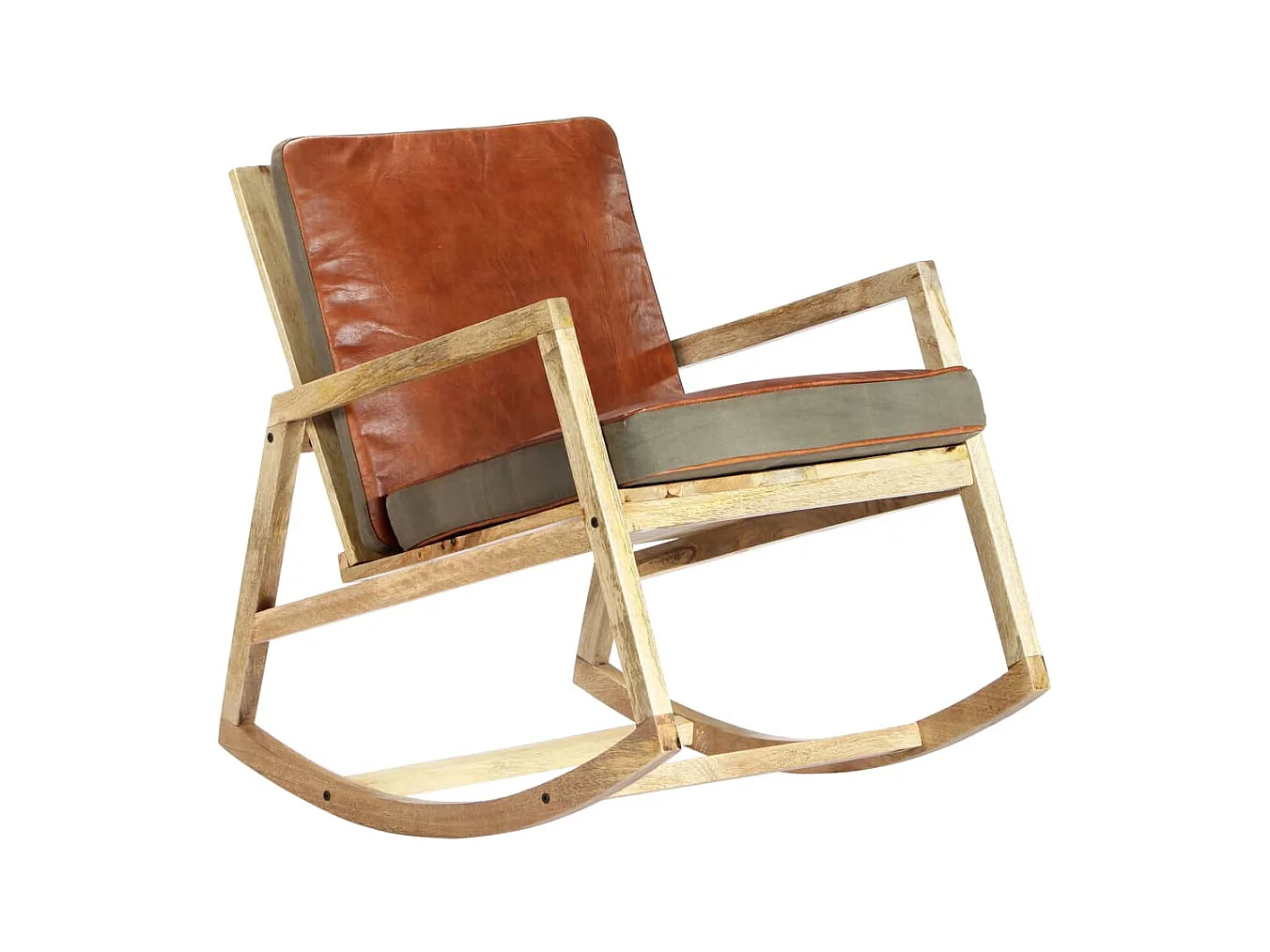 Chaise à bascule Marron Cuir véritable et manguier massif