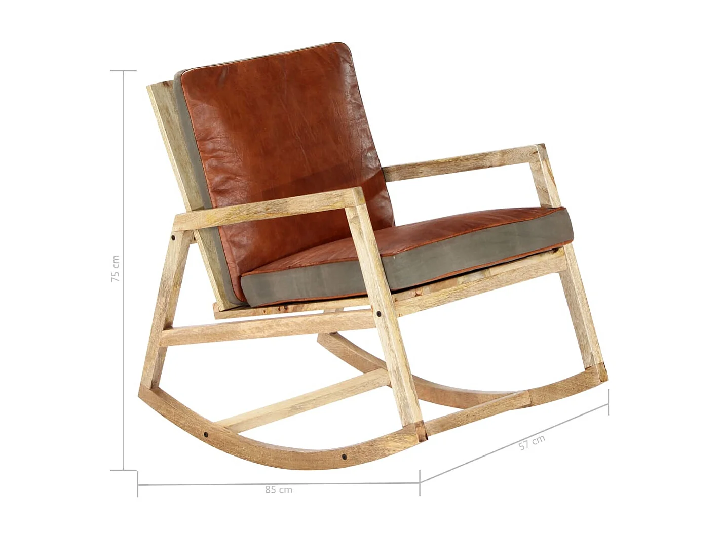 Chaise à bascule Marron Cuir véritable et manguier massif