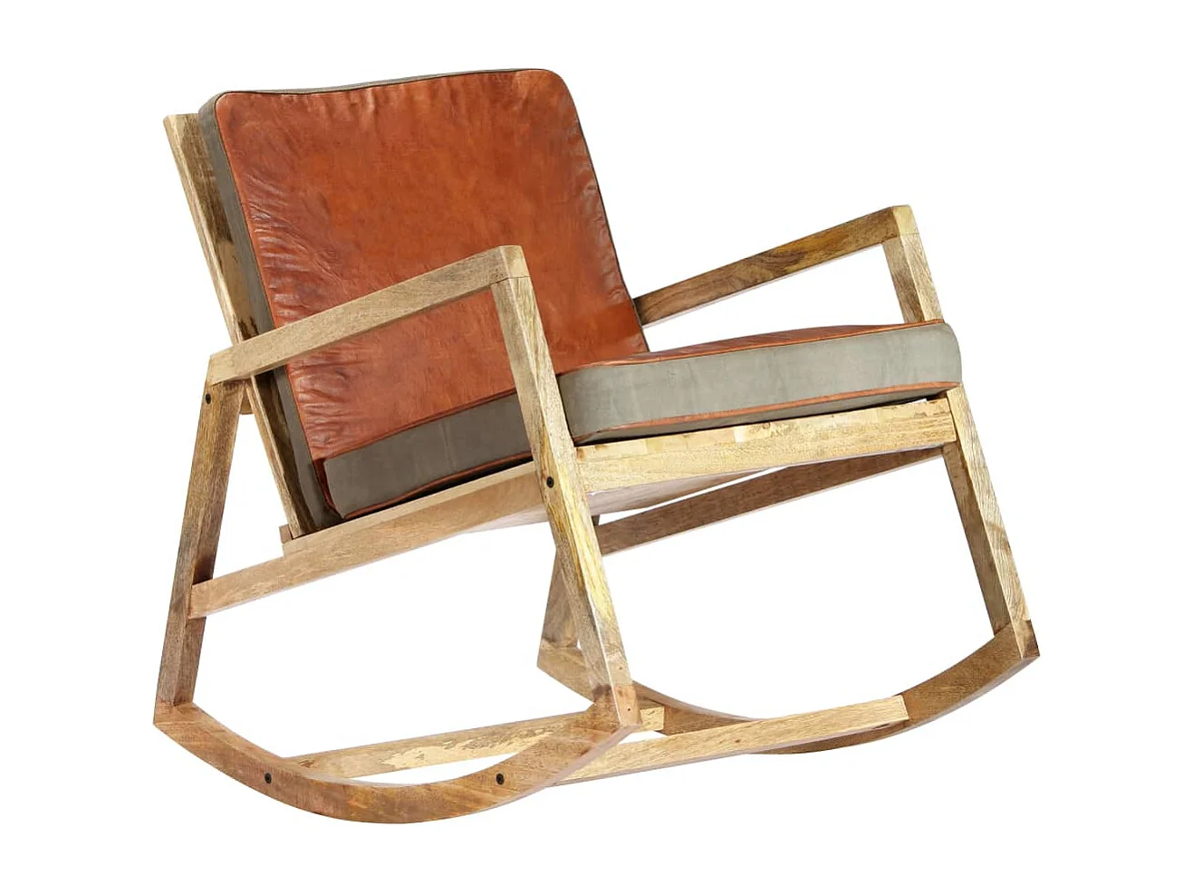 Chaise à bascule Marron Cuir véritable et manguier massif