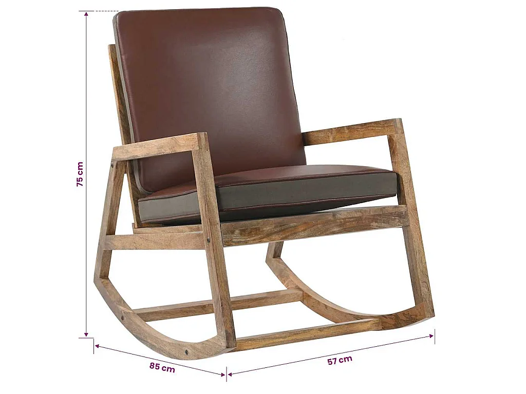 Chaise à bascule Marron Cuir véritable et manguier massif