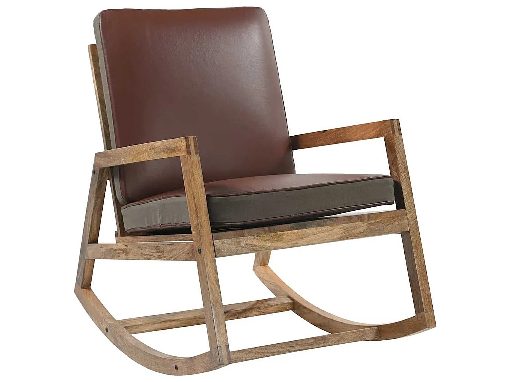 Chaise à bascule Marron Cuir véritable et manguier massif