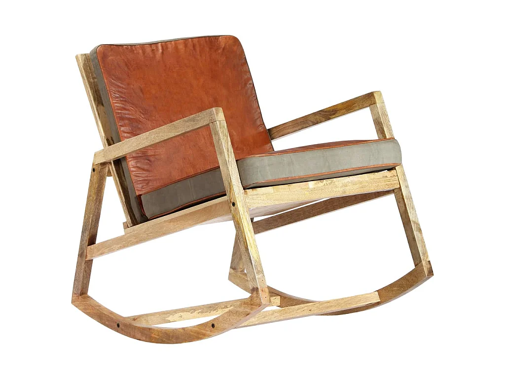 Chaise à bascule Marron Cuir véritable et manguier massif