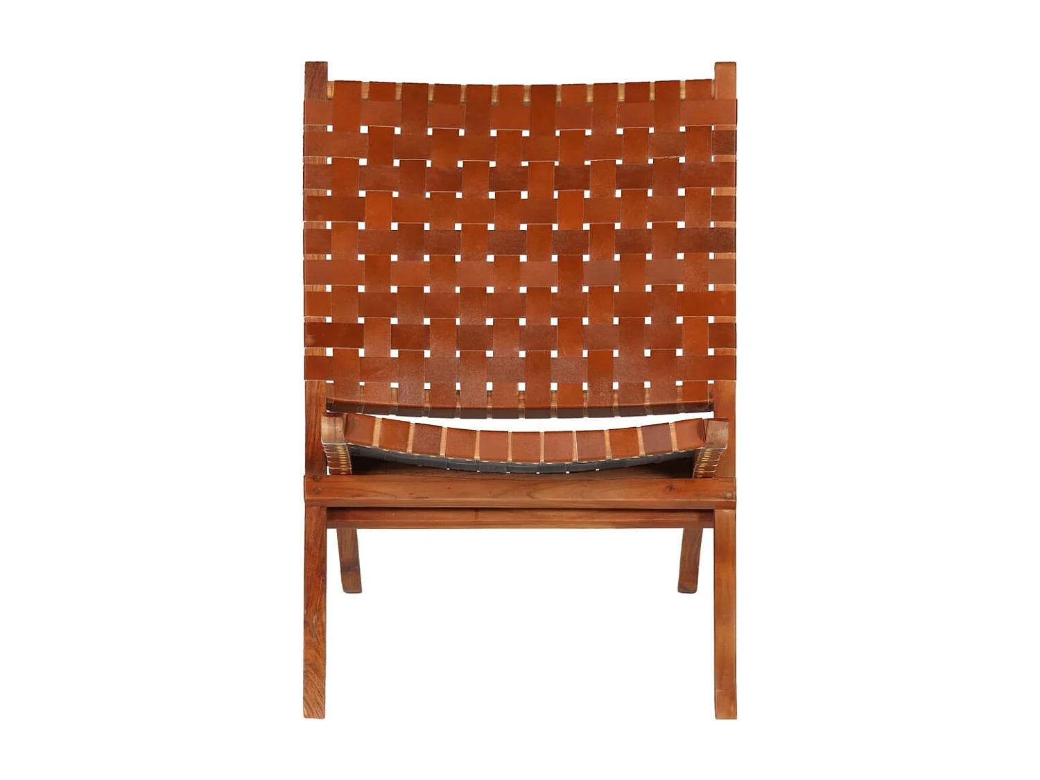 Chaise pliable bandes croisées marron cuir véritable