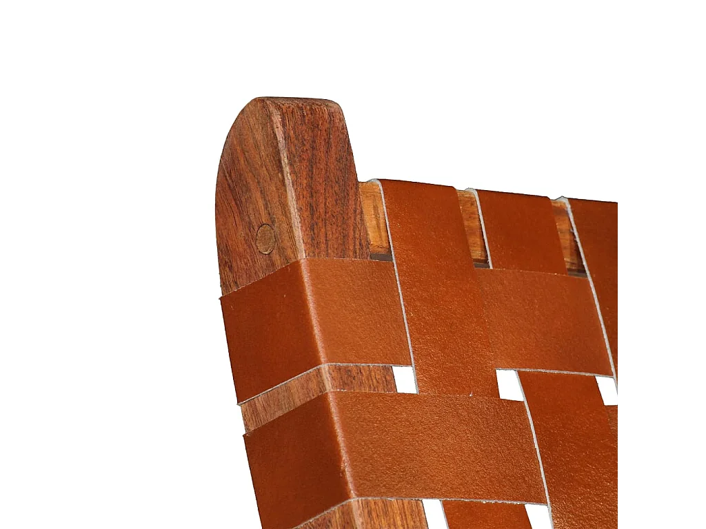 Chaise pliable bandes croisées marron cuir véritable