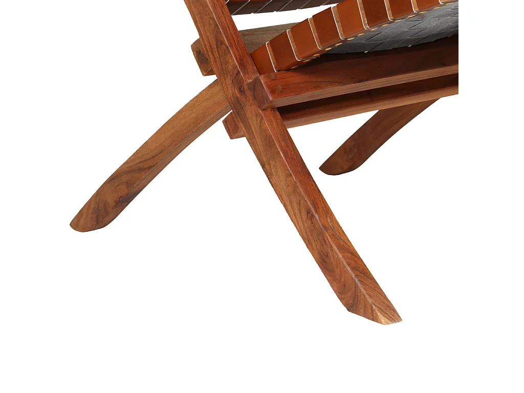 Chaise pliable bandes croisées marron cuir véritable