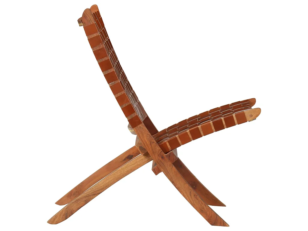 Chaise pliable bandes croisées marron cuir véritable