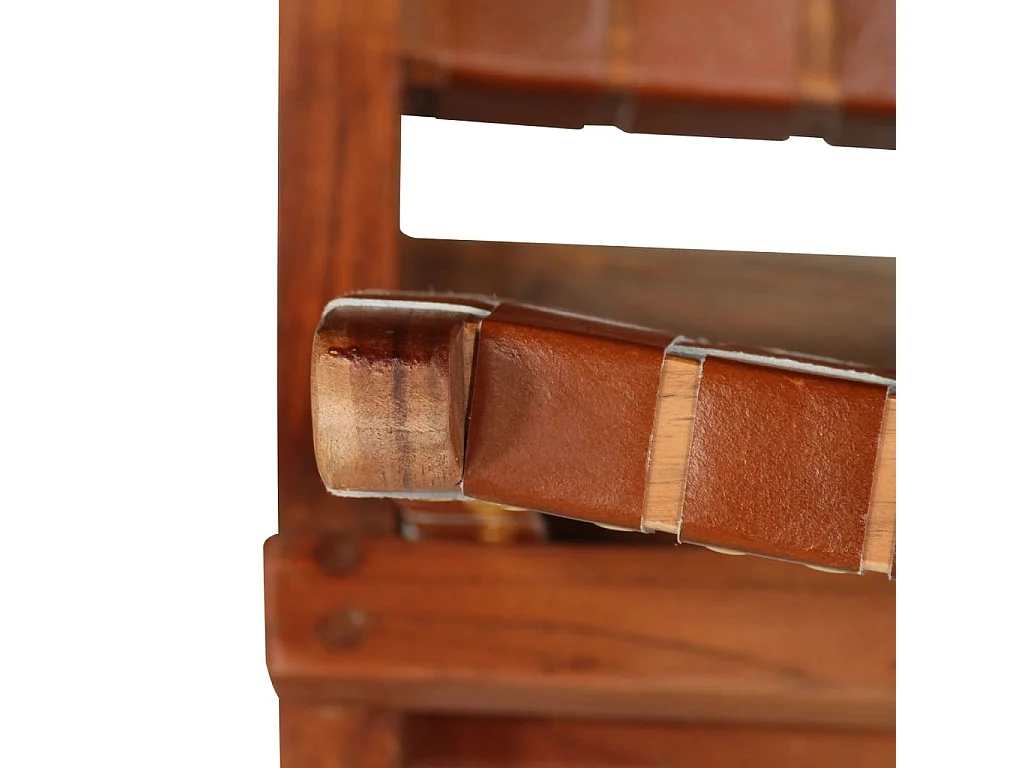 Chaise pliable bandes croisées marron cuir véritable